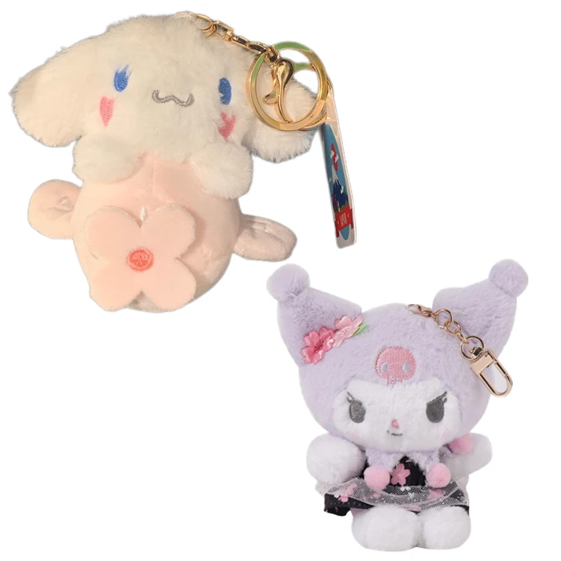 Kawaii Plush Keychain Sanrioed Pendant Doll Backpack Keyring Cinnamoroll Kuromi Cute Cartoon Japanese Stuffed Soft Gifts Toys