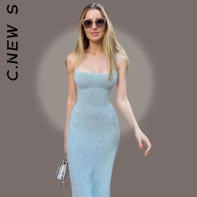 

C.New S Knitted Sweater Women Fashion Pullovers Elastic Sweet Dress Slim Popular Women's Dresses Elegant Soft Robe Female Dress