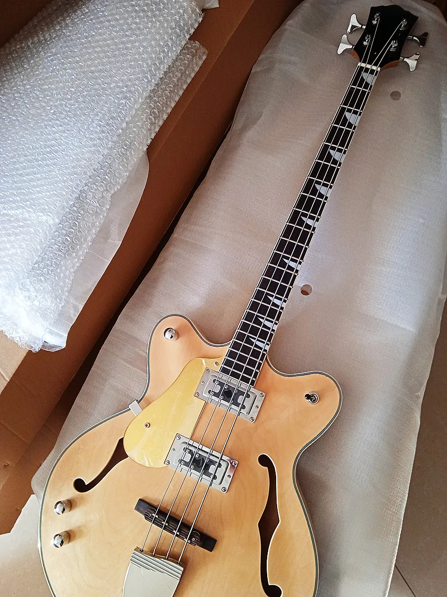 Новая 4-струнная деревянная электрогитара с натуральным глянцем для левшей