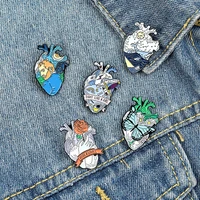 creative punk heart enamel pins rose van gogh ocean butterfly brooches shirt lapel badge bag animal jewelry gift for kids