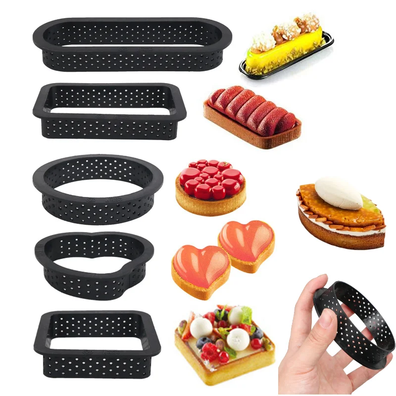 

8PCS DIY Tart Ring Mold Cake tools French Dessert Bakeware Cutter Round Shape Decorating Tool Perforated Mousse Circle