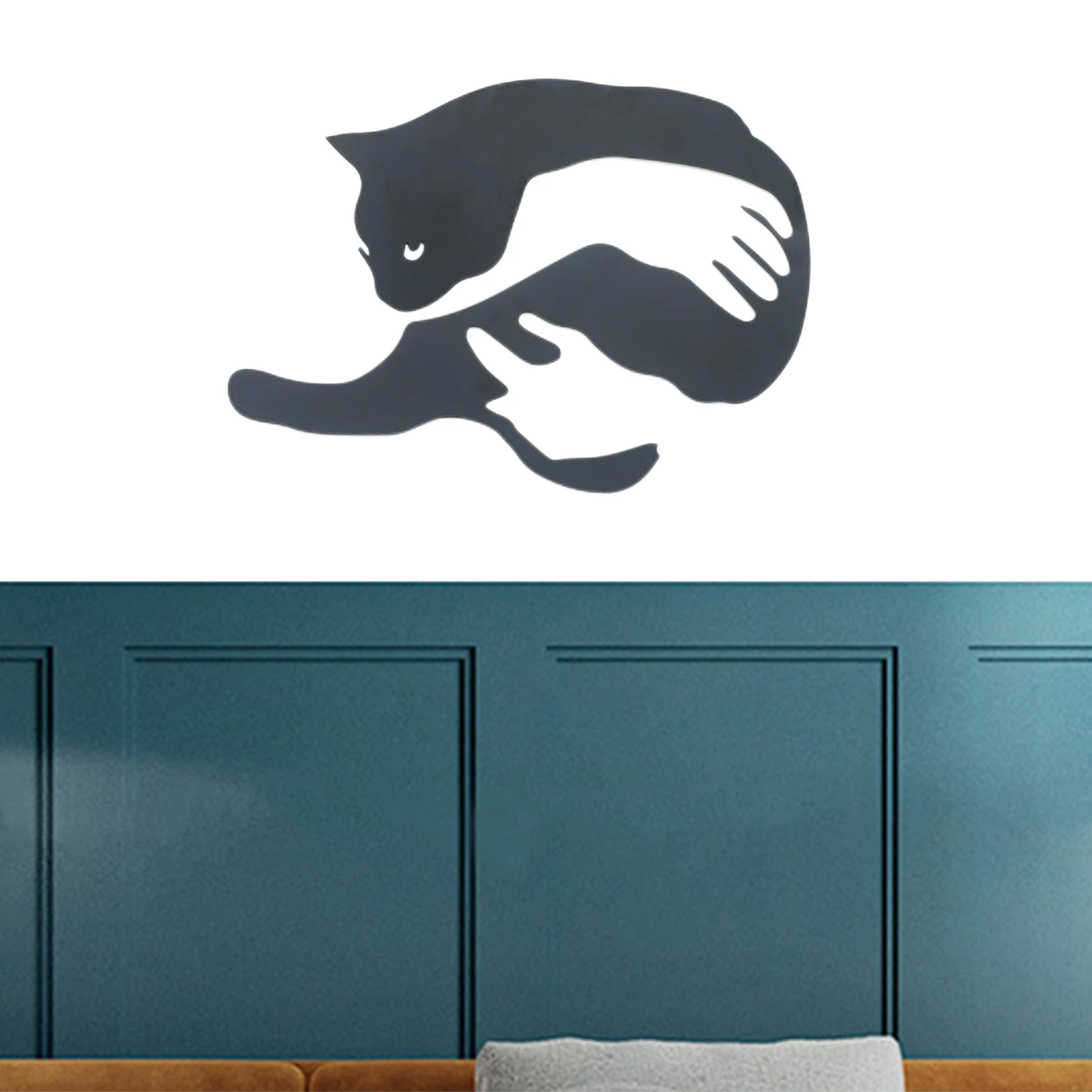 

Metal Cat Silhouette Wall Decor Black Cat Sculpture Art Decoration Round Cat Decorations For Living Room Hanging Bedroom Decor