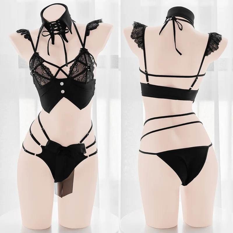 

Dark Witch Anime Girl Cosplay Bandage Ruffle Lace Milk Silk Tube Tops Underwear Set Sexy Lolita Transparent Uniform Lingerie Set