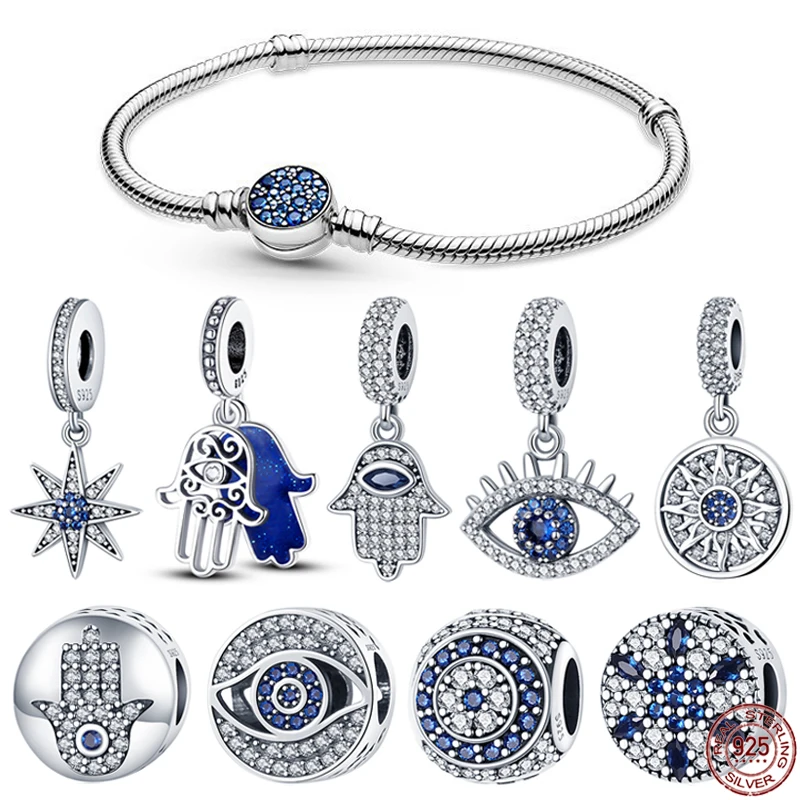 

New 925Sterling Silver Sparkling Blue Devil's Eye Collection Charm Beads fit Original Pandora Bracelet Necklace DIY Jewelry Gift