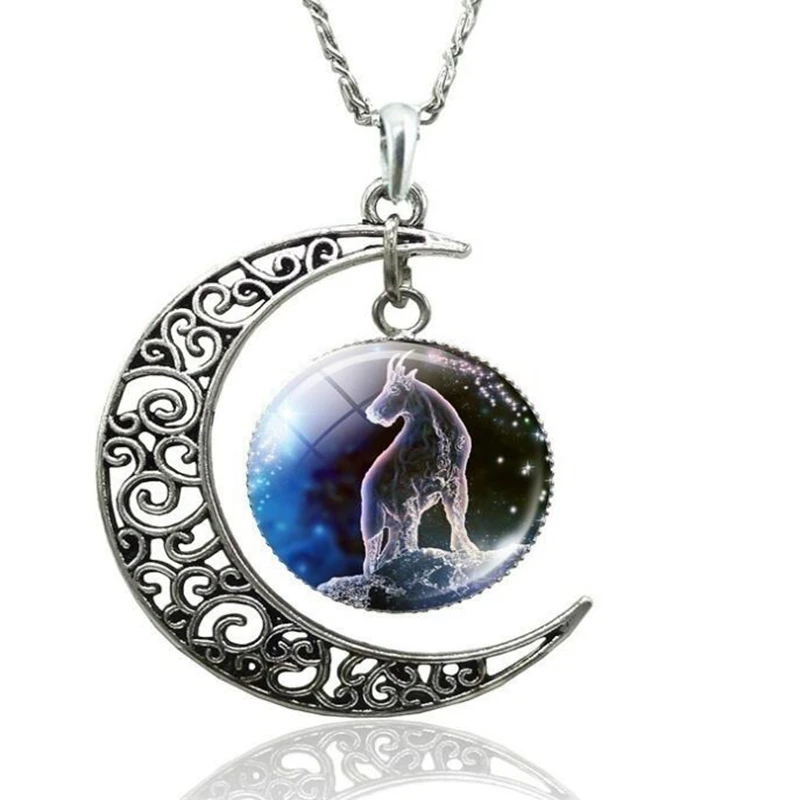 12 созвездий ожерелье знаки зодиака кабошон стеклянный полумесяц подвеска