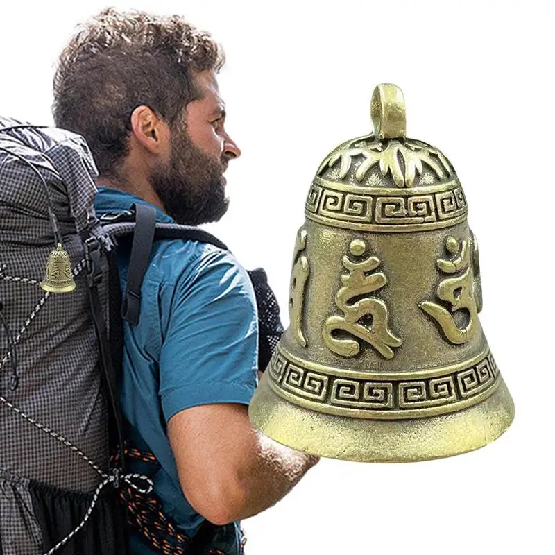 

Bear Bells Hiking Gear Warning Bell With Buddhist Six-character Mantra Pattern Brass Bear Bell For Rock Climbing Fishing Hiking