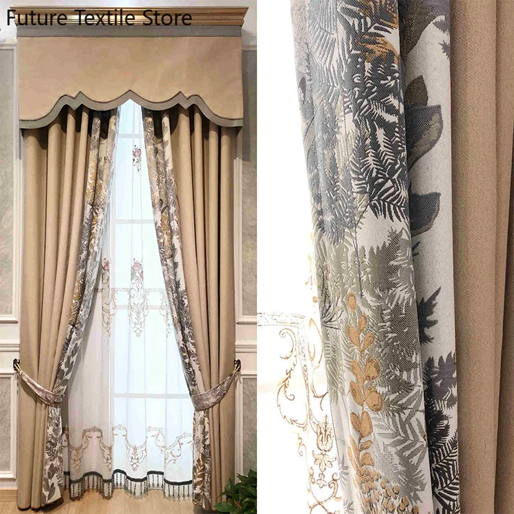

Curtains for Living Room Dining Bedroom Splicing Curtain Fabric Manufacturer Chenille Blackout Curtain Product Customization