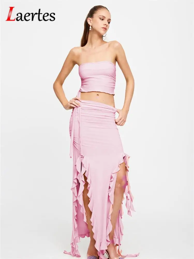 

Laertes Summer Tube Top and Maxi Skirt 2 Piece Set Tsssel Ruched Outfits Club Party Matching Sets Women Co-Ord Clothes 2023