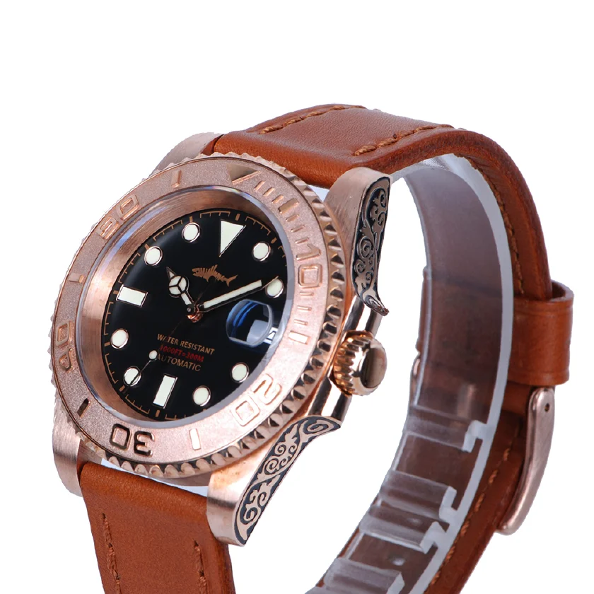 

HEIMDALLR Men's Diver Carved Bronze Watch 40mm Green Dial Sapphire 30Bar NH35A Automatic Movement Mechanical Watches
