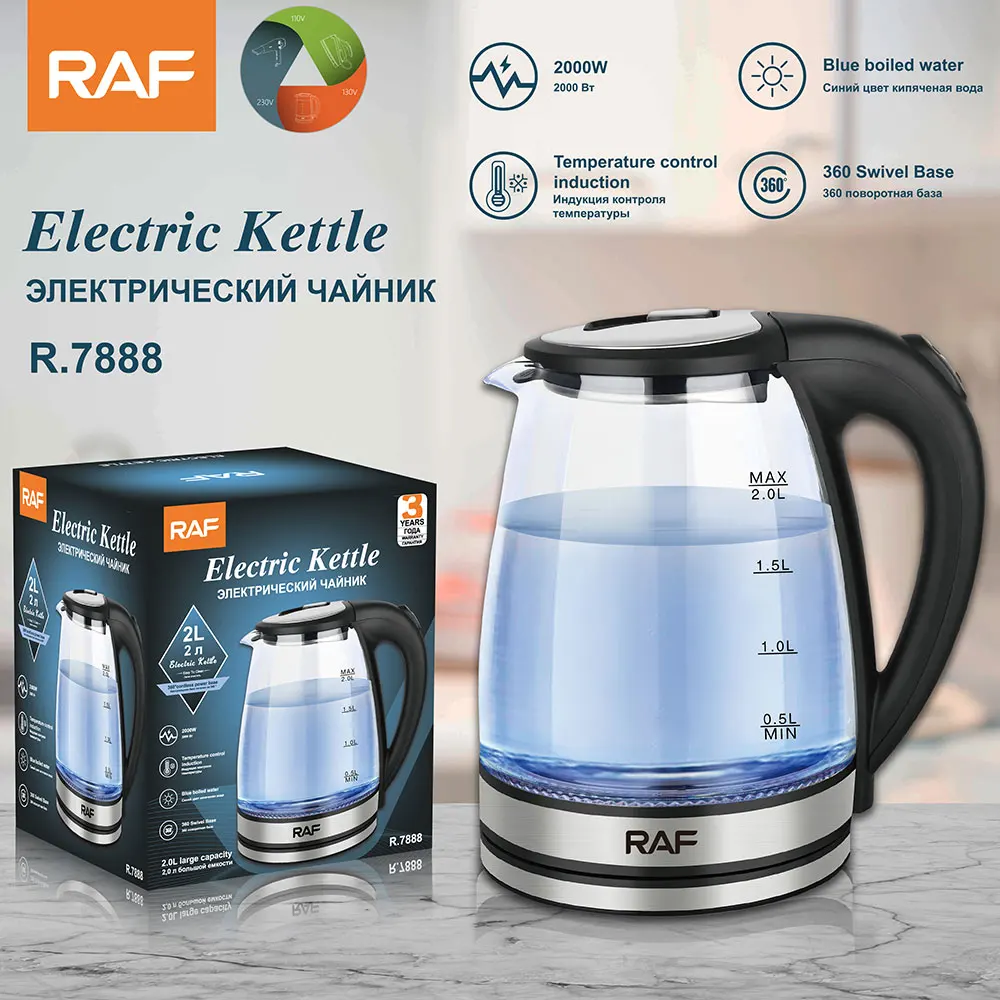 

2L Electric Kettle Tea Coffee Borosilicate Glass 2000W Portable Household Appliances For Hotel Family Trip Water Boiler Pot