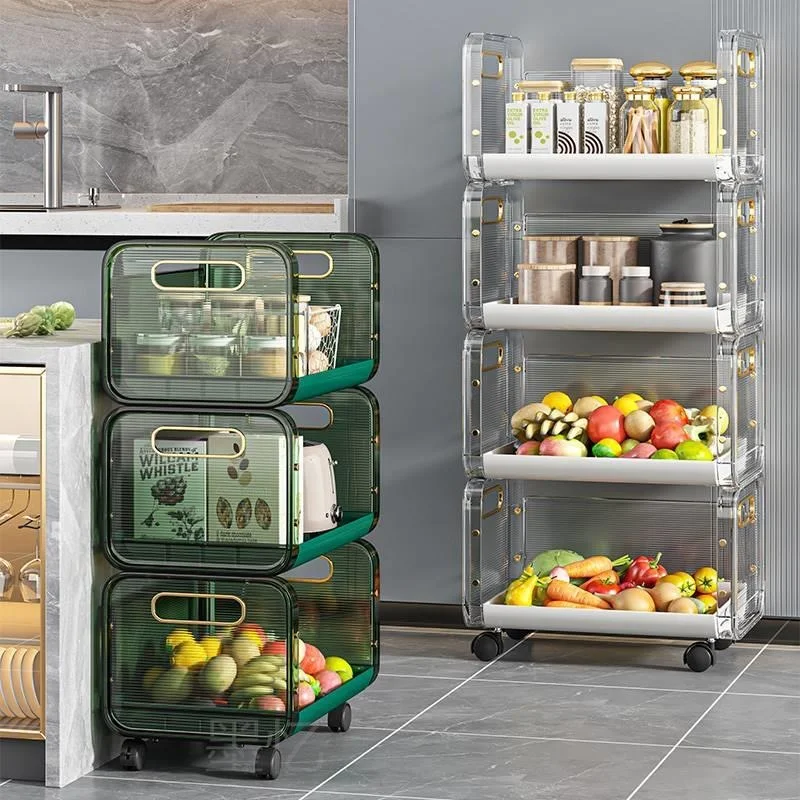 

Kitchen Floor Shelf with Pulley Mobile Multi-level Trolley Storage Rack Living Room Fruit and Vegetable Shelf Accessoires