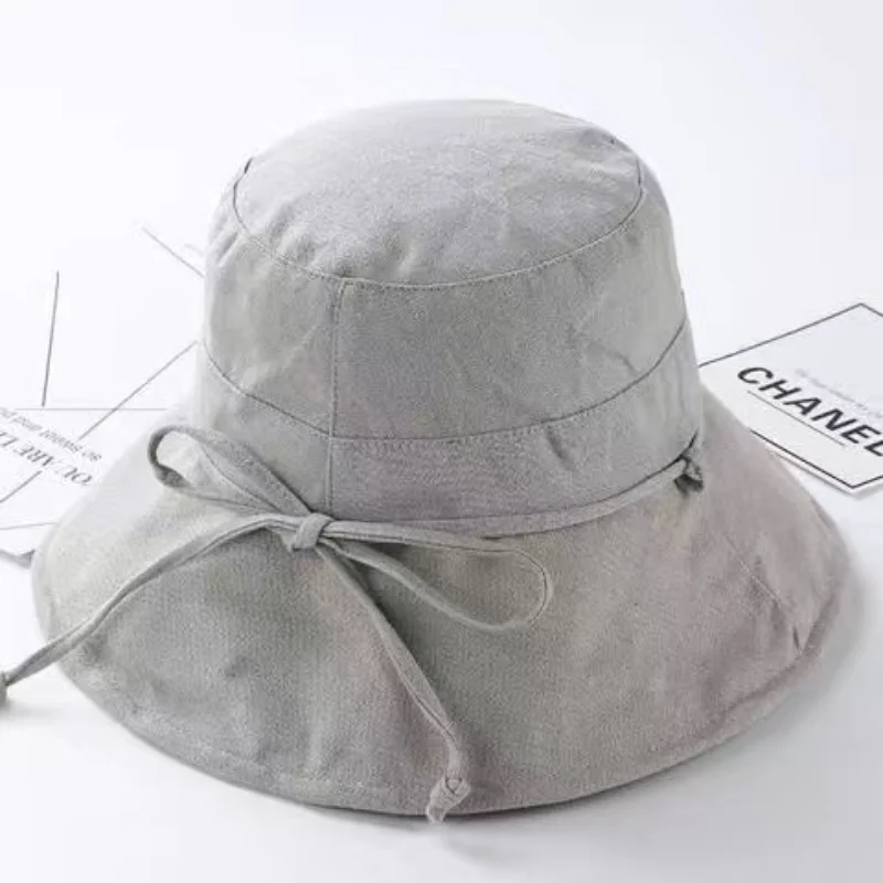 

Summer Thin Soft Sun Hat Women Fisherman Hat Bucket Hats Ladies Fashion Elegant Big Brim Visor Cap Lace Up Bow Show Face Small