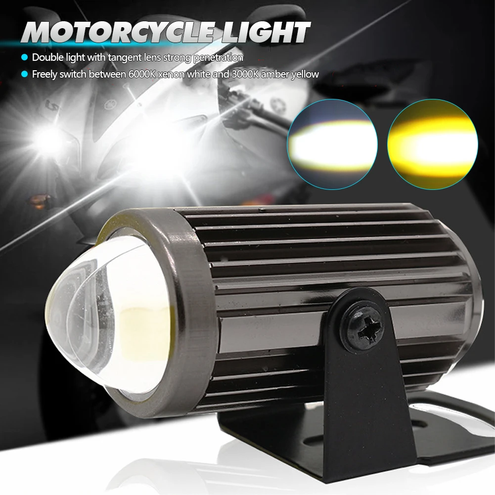 

Universal Motorcycle LED Headlight Projector Lens Dual Color ATV Scooter Driving for Cafe Racer Light Auxiliary Spotlight Lamp