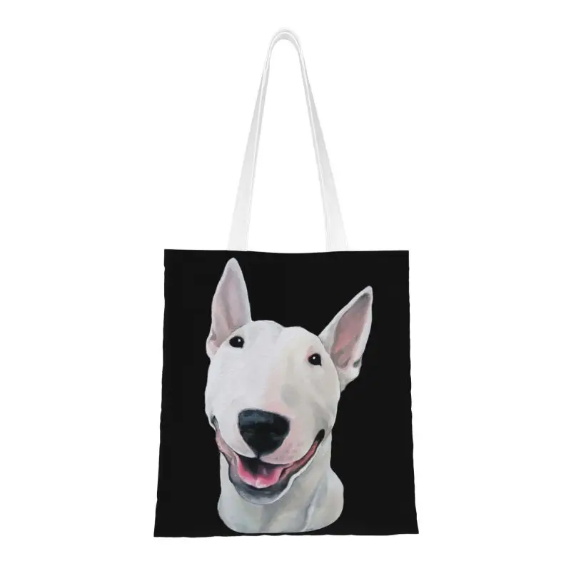 

Custom Bull Terrier Shopping Canvas Bags Women Recycling Grocery Funny Print Dog Puppy Shopper Tote Bags