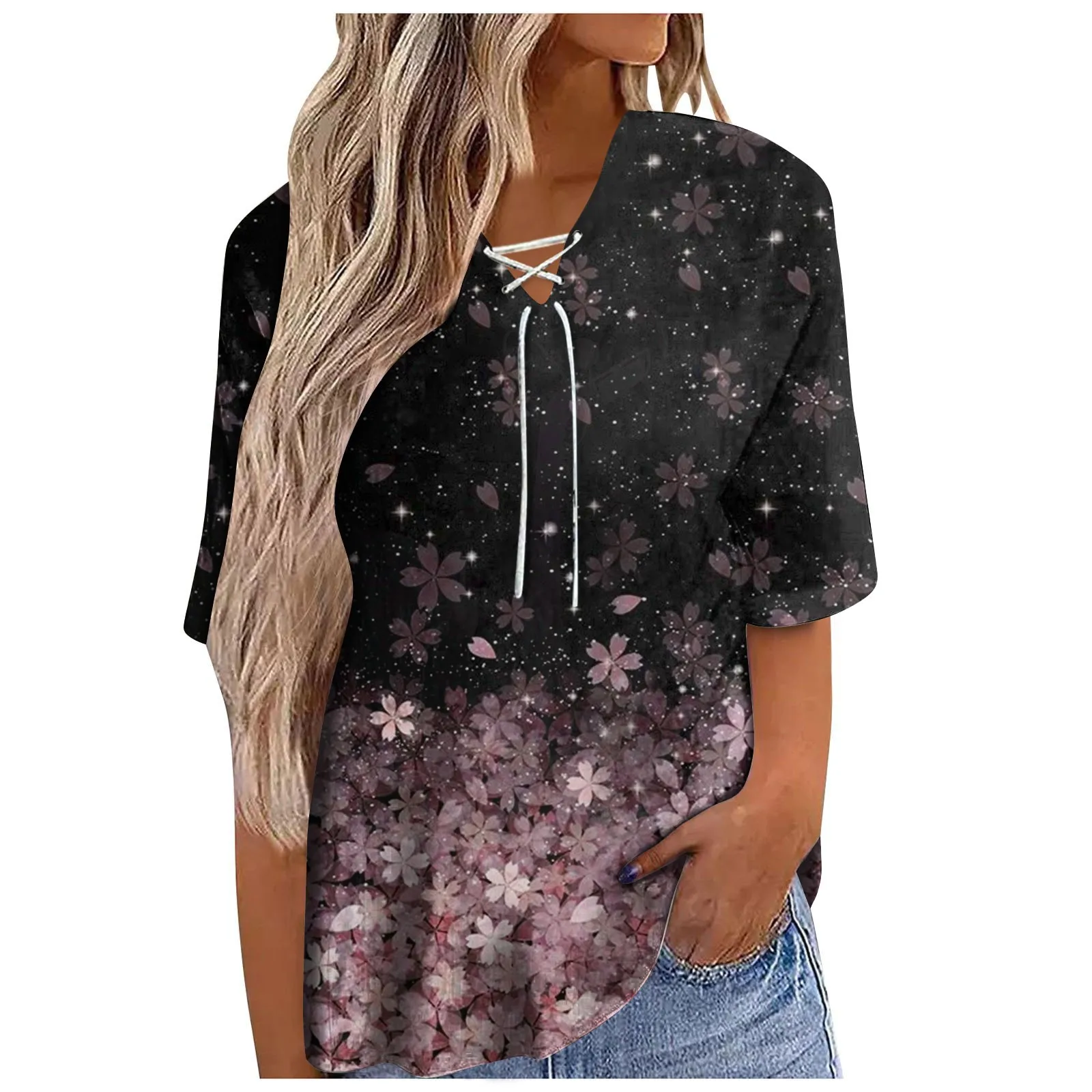 

Женская рубашка с коротким рукавом и принтом, из хлопка и льна