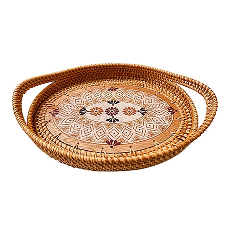 

Плетеная корзина для еды ручной работы, многофункциональный поднос из ротанга, тарелка для фруктов, послеобеденного чая, корзина для хранен...