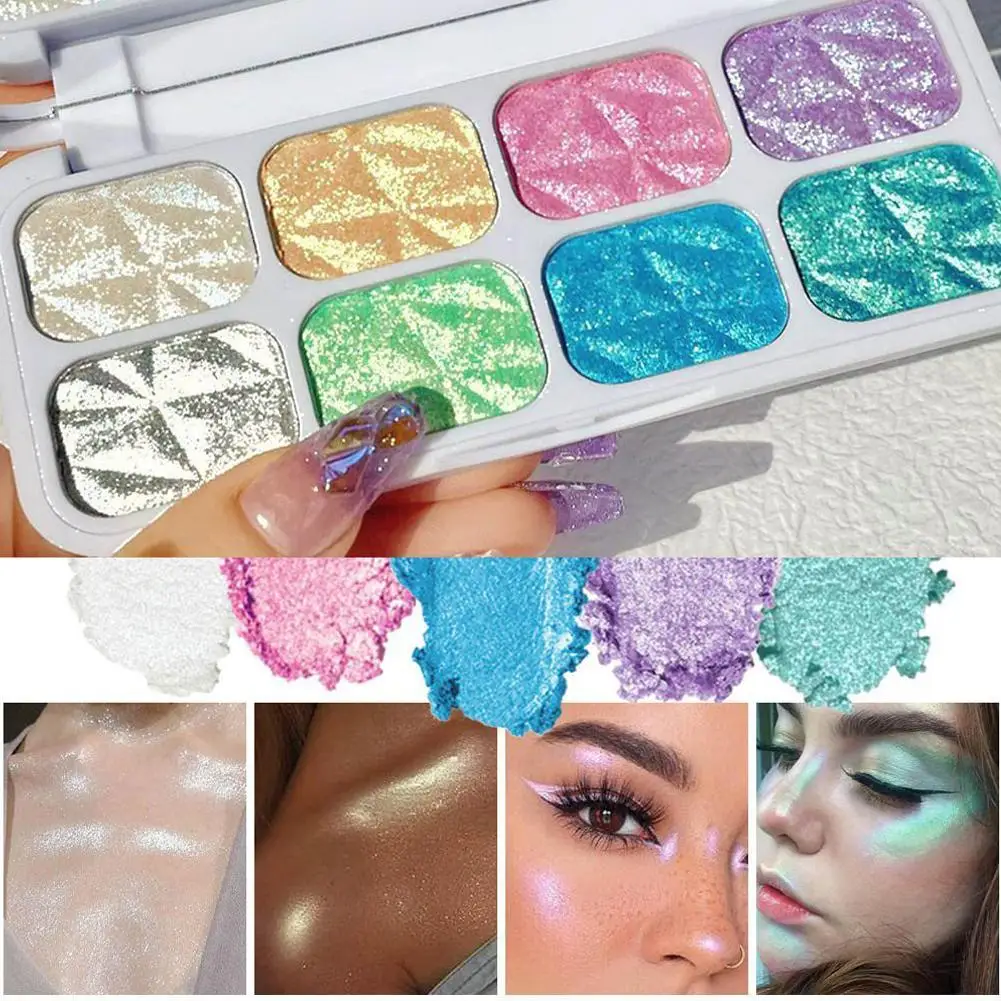 

Glistening Highlighter Palette Mermaid Intensely Pigmented Duochrome Eyeshadow Powder Silky Shimmer Glow Face Make Up Palette