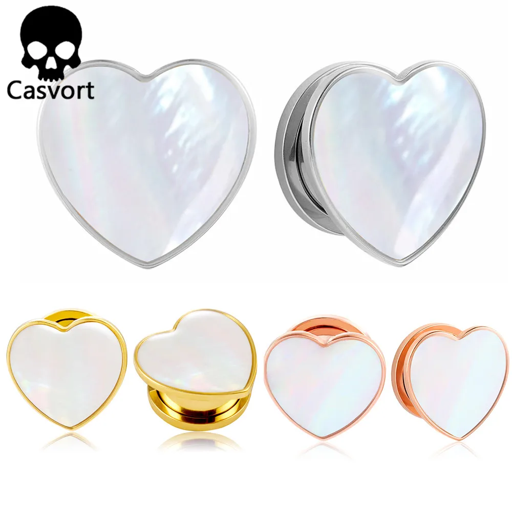 

Casvort 2PCS Fashion Heart Conch Ear Tunnels Plugs Body Jewelry Elegant Ear Gauges Piercing Stretchin Women Gift Expander