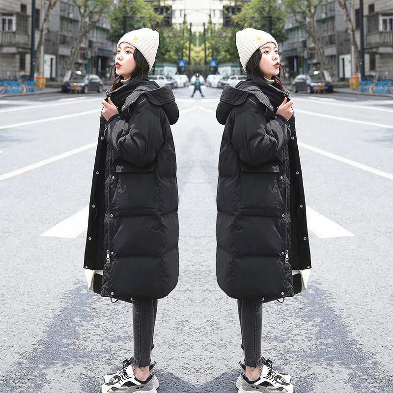Женский пуховик выше колена новинка 2024 корейская зимняя одежда свободное