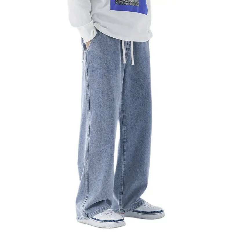 New Brand Jeans Men/Women Spring Loose Straight Tube INS High Street Elastic Waist Casual Loose Wide Leg Jeans for Men