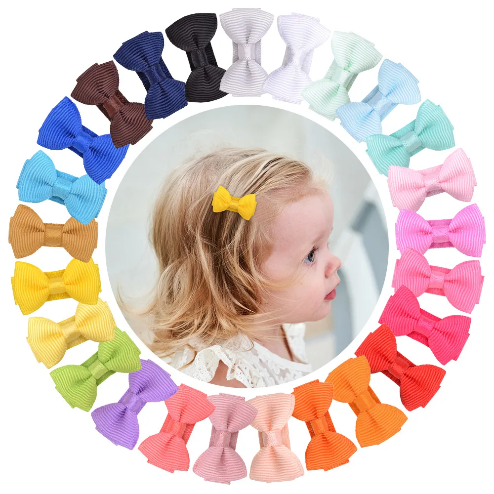 10pcs/lot 3.1 CM Mini Candy Color Handmade Bowknot Baby Girl Hair Clips Cute Grosgrain Ribbon Bows Bangs Hairpin Infant Headwear