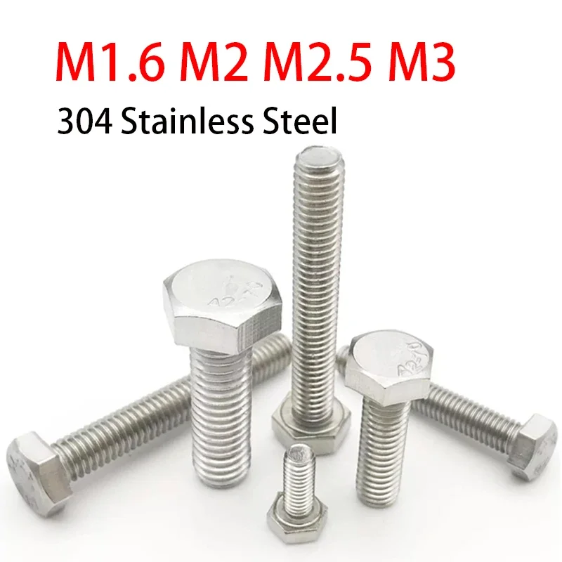 

Болт с шестигранной головкой из нержавеющей стали M1.6, M2, M2.5, M3 100, A2-70, Размер 3-20 мм, 50/304 шт.