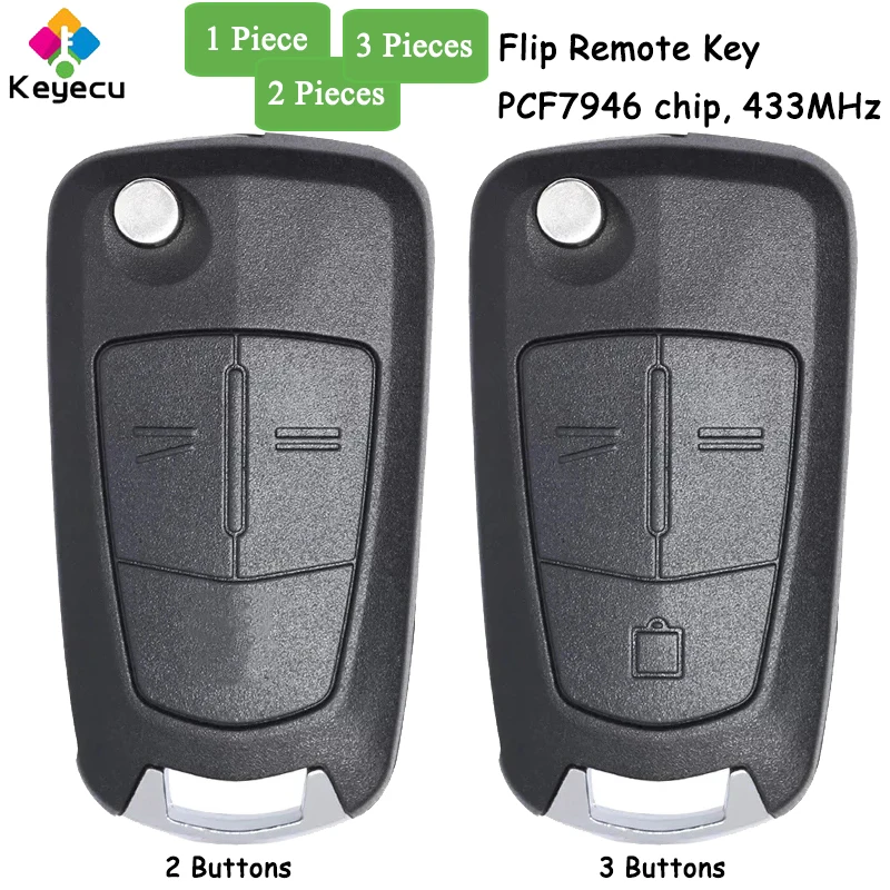 

KEYECU Flip Remote Car Key With 2 3 Buttons 433MHz PCF7946 ID46 Chip Fob for Vauxhall/ Opel Vectra C 2002-2008 Signum 2003-2008