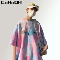 cnhnoh tie dye t shirt womens streetwear loose tee hot selling summer boys tops chic hip hop japanese short sleeved hcw t213