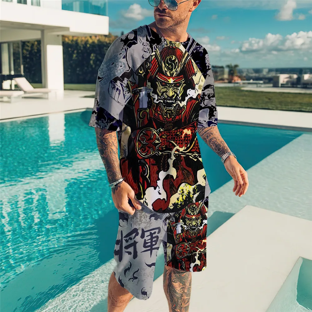

2022 New Men's Tracksuit Summer Short Sleeve T Shirt Shorts 2 Piece Sets Streetwear Sportswear Male Oversized T-shirt Top Suit