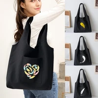 women organizer bag canvas tote bag newcute feather printed shoulder bag reusable shopping bag casual supermarket handbags