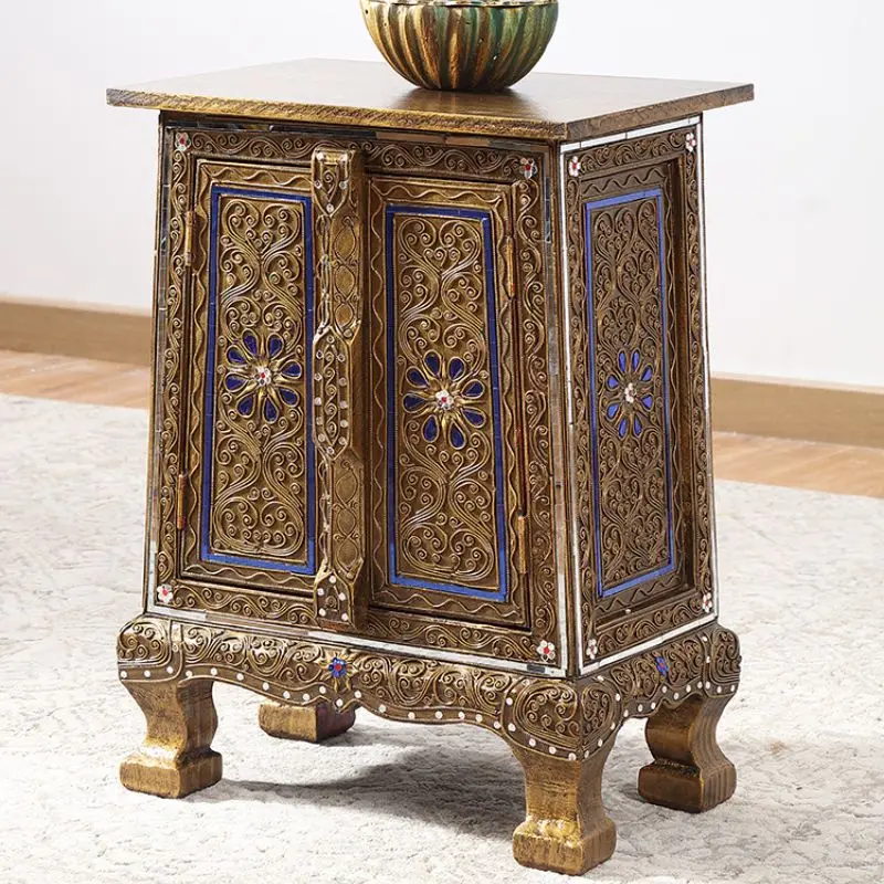 

Thai SPA Solid Wood Bedside Cabinet, Southeast Asian Style Bedroom Bedside Cabinet, Small Furniture Storage