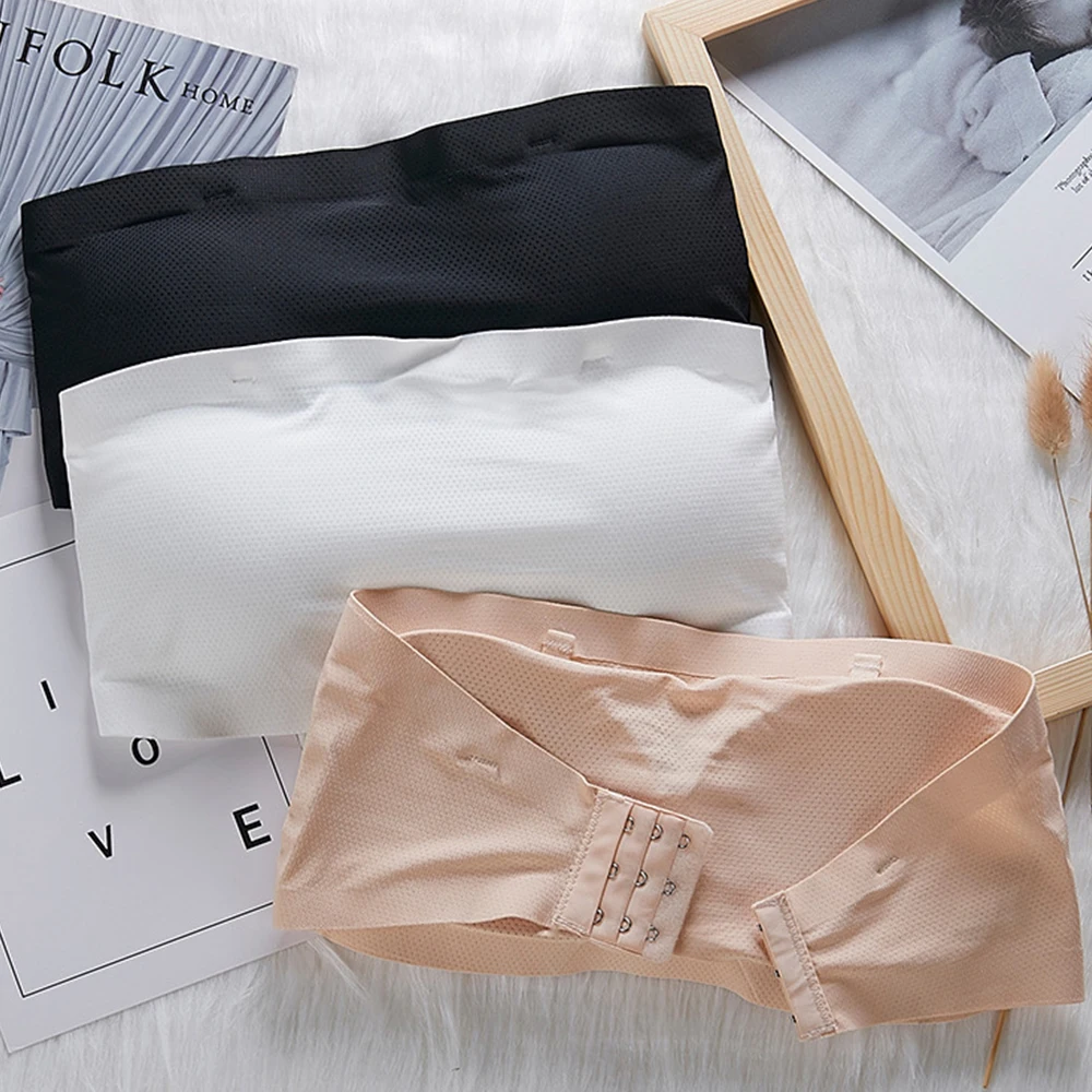 

One-Piece Bra Women Sexy Lingerie Ice Silk Bandeau Bra Strapless Sexy Bras Women Wire Free Solid Color Brassiere Comfortable