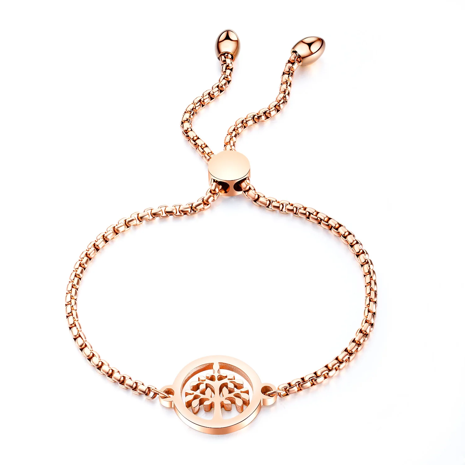 

Titanium Steel Rose Gold Plated Lady's Bracelet Hollow Tree of Life Bracelet Adjustable Pull Out Handle Ornament