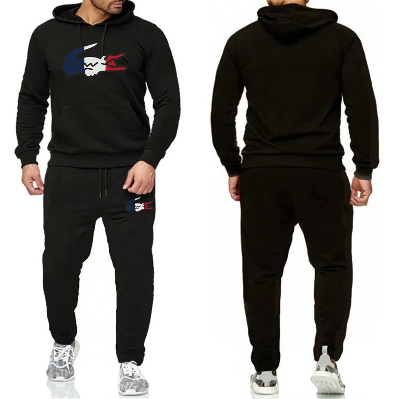 

Men's sportswear autumn and winter solid color hooded sweater pants two-piece sportswear jogging sportswear + men's thin pants