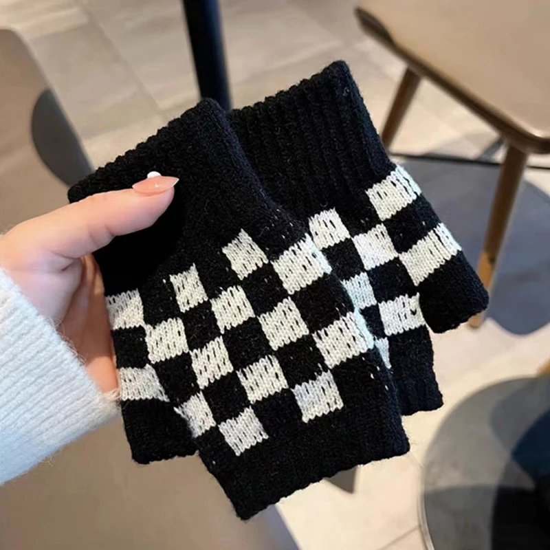 

Knitted Fingerless Gloves Winter Thicken Warm Touch Screen Gloves Unisex Outdoor Stretch Elastic Warm Half Finger Cycling Gloves