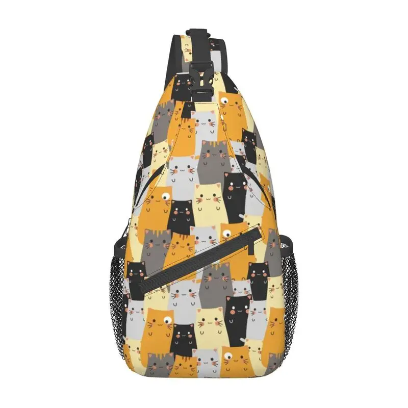 Cute Cats Cartoons Pattern Sling Chest Crossbody Bag Men Casual Funny Kitten Shoulder Backpack for Hiking