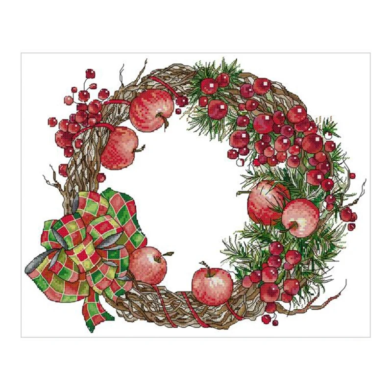 

Cross Stitch Stamped Kits Printed Embroidery Cloth Needlepoint Kits Easy Patterns For Garland-Christmas Apple 11CT