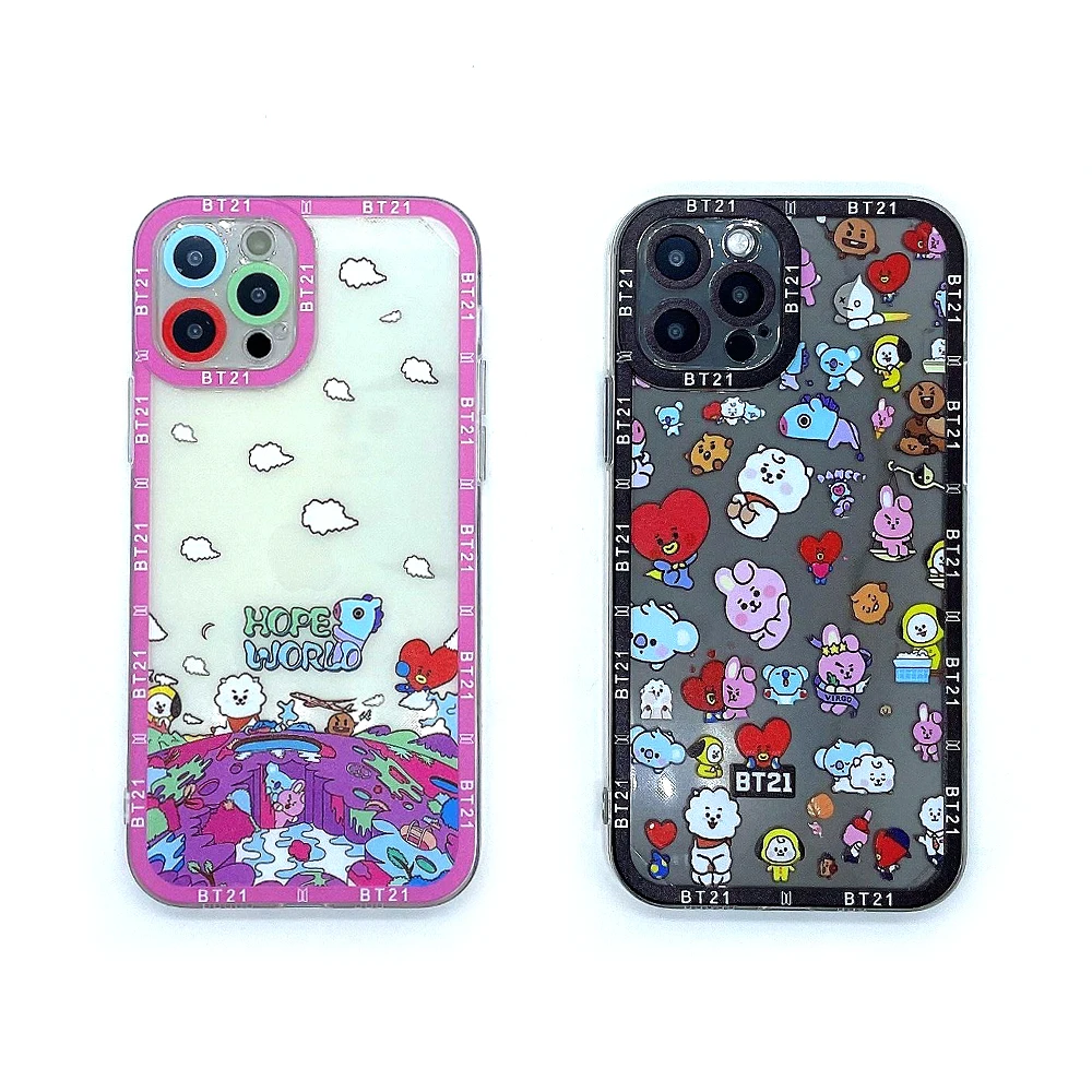 

Cartoon BT21 Transparent Phone Case For iPhone 13 12 11 Pro Max Mini XR XS Cute Soft Protective Cover