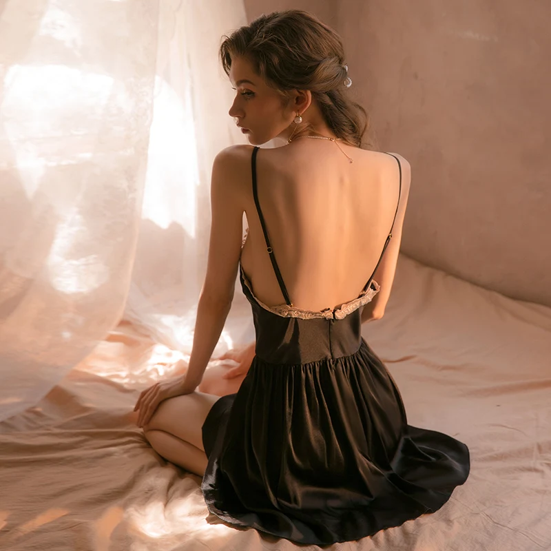 Sexy Mousse Sexy Women Nightgown Lace Embroidered Pajamas Slim Private Room Suspenders Nightdress Women's Home Wear Suit 2023