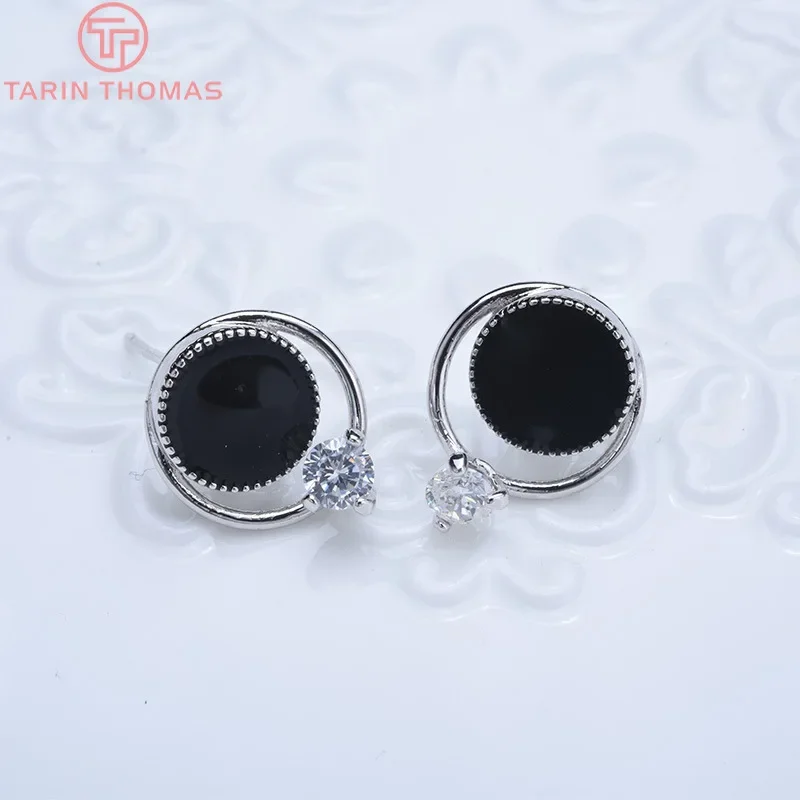 (2383) 6 шт. 13x15 мм 24-каратное золото латунь с цирконом капающее масло круглые