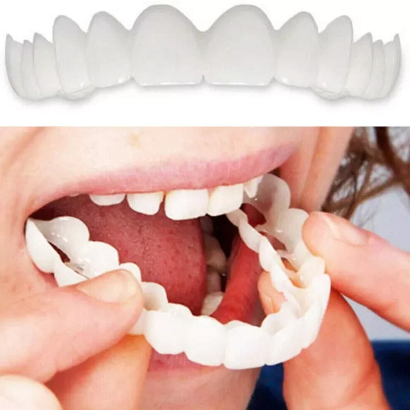 

NEW2023 2Pcs Perfect Fit Teeth Whitening Fake Tooth Cover Snap On Silicone Smile Veneers Upper Cosmetic Teeth Whitening Denture