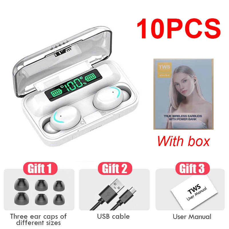 

10Pcs Wholesale F9-5 TWS Bluetooth Earphone 5.3 Touch Sport Wireless Headphone Stereo Headset Mini Earbuds with Micrphone