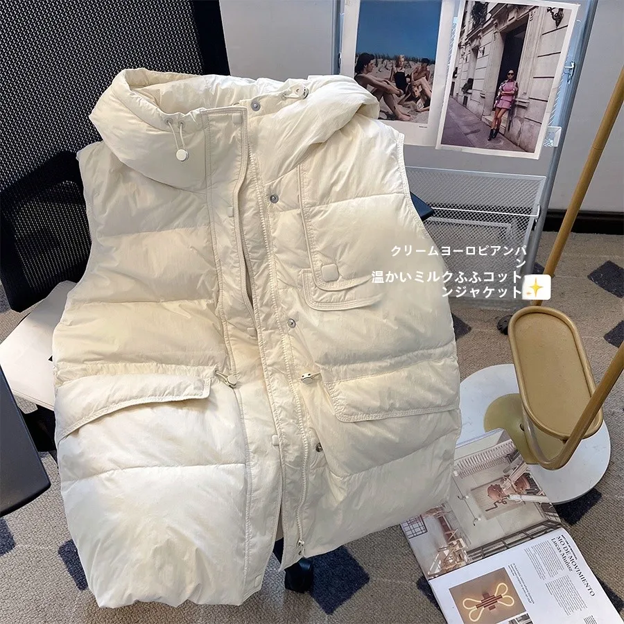 Orange Meow Home кремово-белый свободный жилет с капюшоном больших размеров женский