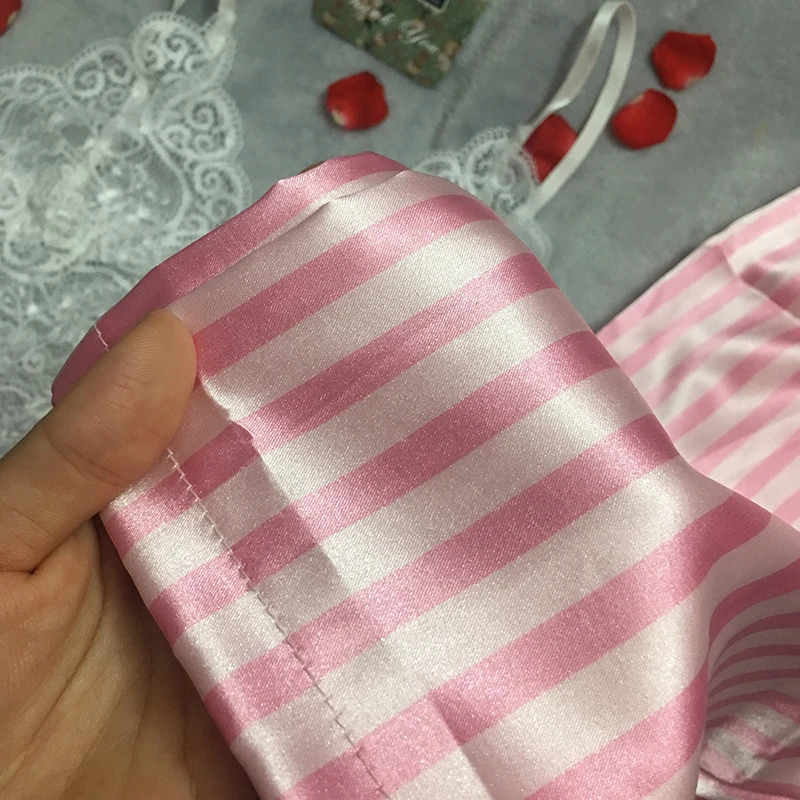 Satin Sexy Pajamas Lace Pajamas Sets Sleepwear Women Suit Pants Female Silk Sexy Pyjama V-Neck Sleeveless Intimate Lingerie Sets