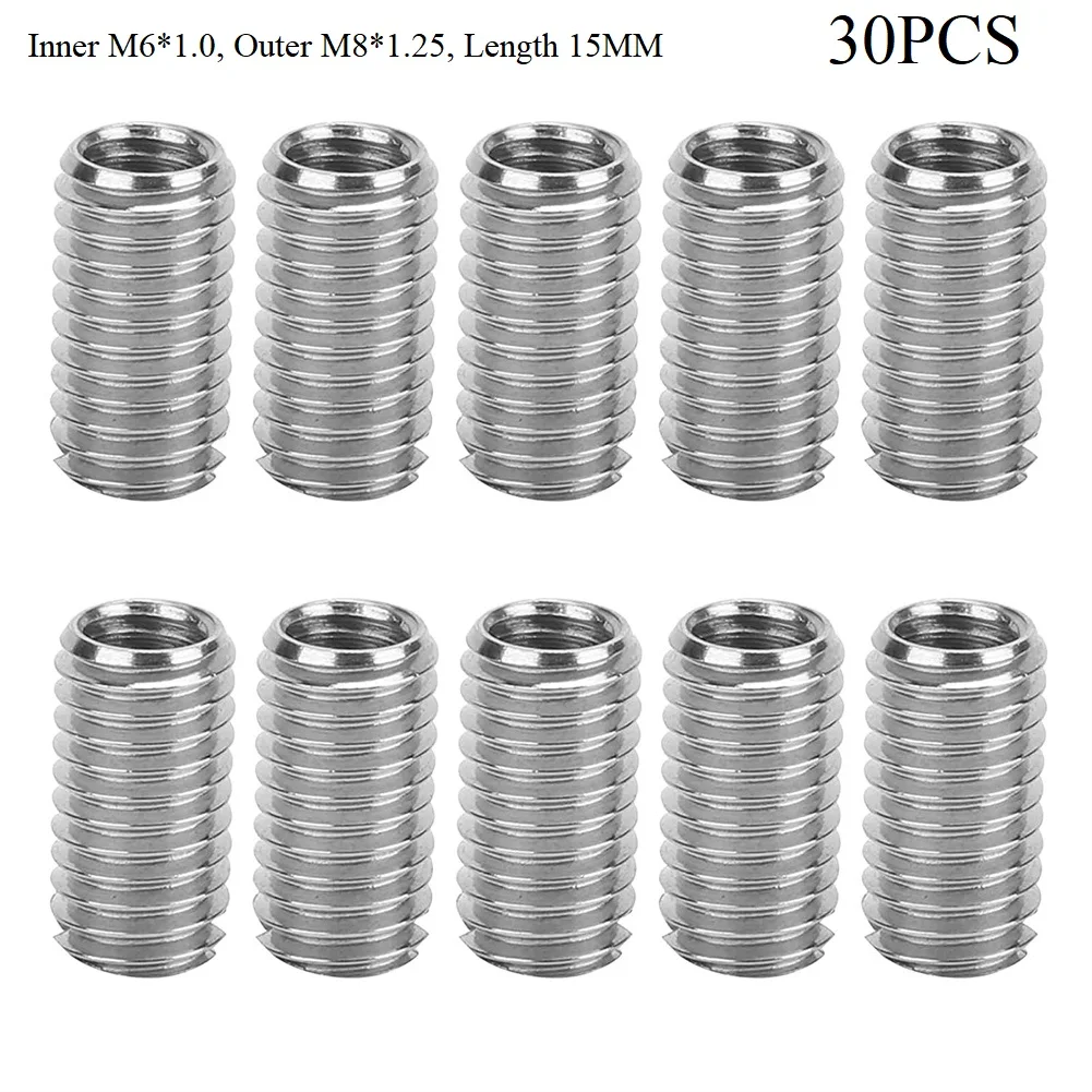 

20/30pcs Stainless Steel Threaded Reducer Inserts Inner M6*1.0 Outer M8*1.25 Length 10/15MM M8 8MM Male To M6 6MM Female