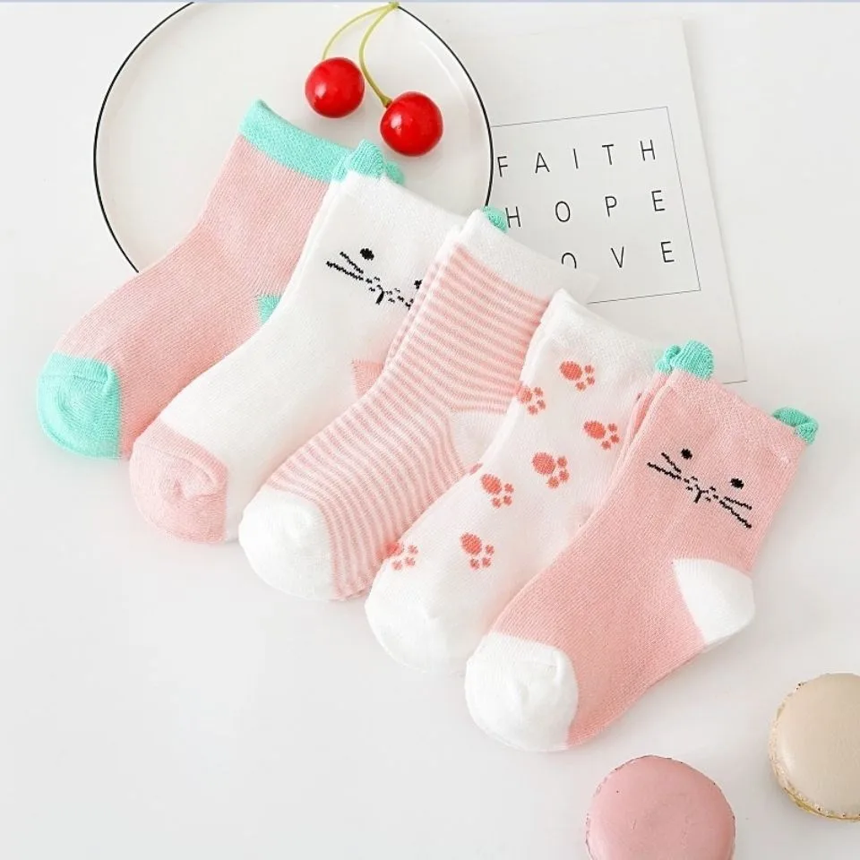 

5 Pairs/lot Cartoon Cat Animal Soft Cotton Knit Baby Socks Kids Boy Newborn 2023 New Fashion Baby Girl Boys Socks for 0-6Yrs