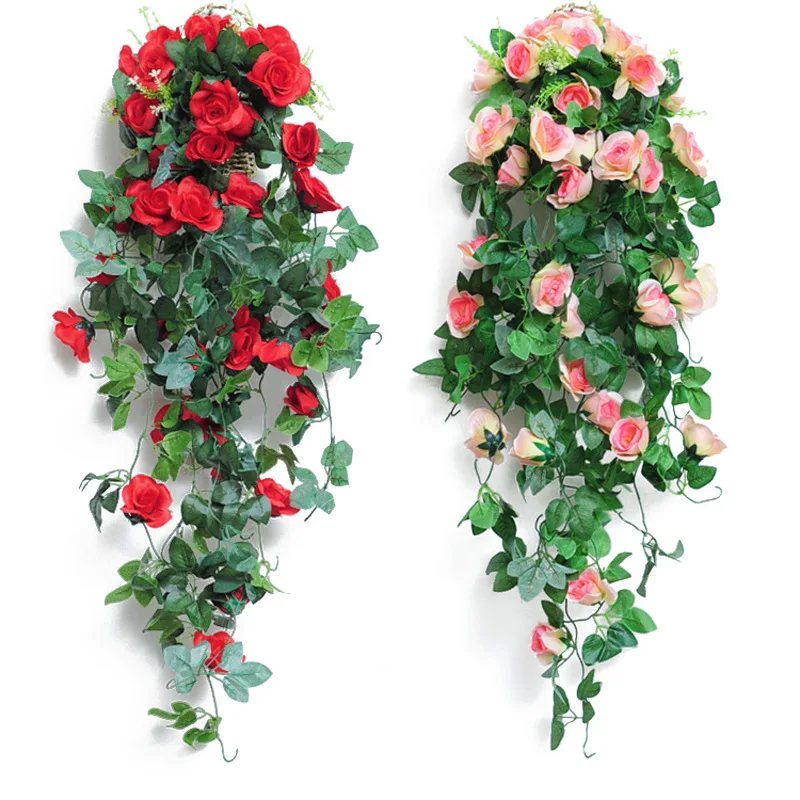 

Bouquet Artificial Flower Vine Decoration Wall Hanging Rose Flowers Rattan Fake Plant Home Decor Wedding Decorative Wreath