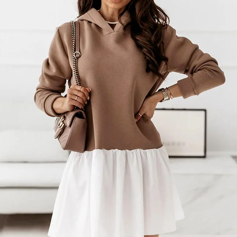 

Женское платье-толстовка с капюшоном, на осень