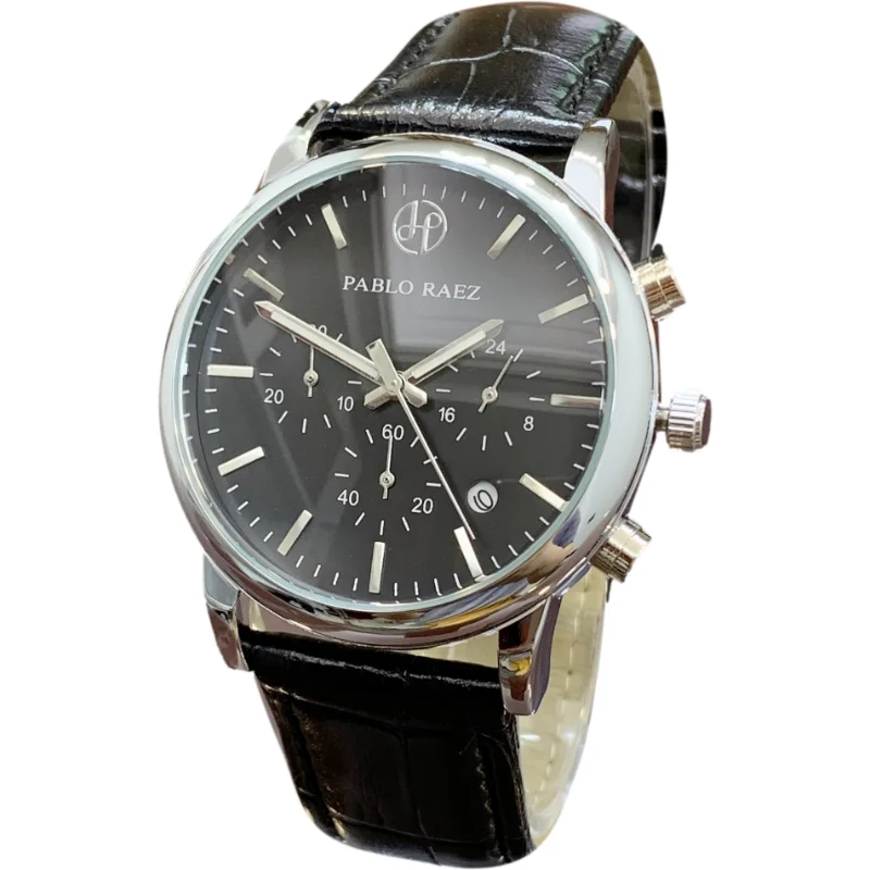 

PABLO RAEZ Relogio Mascul Date Stop Steel Quartz Wristwatch Sport Leather Clock Luxury Watch Top Quality Relogies Men Gift