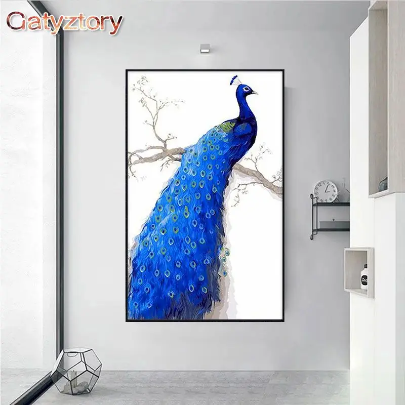 

GATYZTORY 60x120cm Painting By Numbers Blue Peacock Animal On Canvas Large Size Diy Kit For Adults Drawing Acrylic Paint